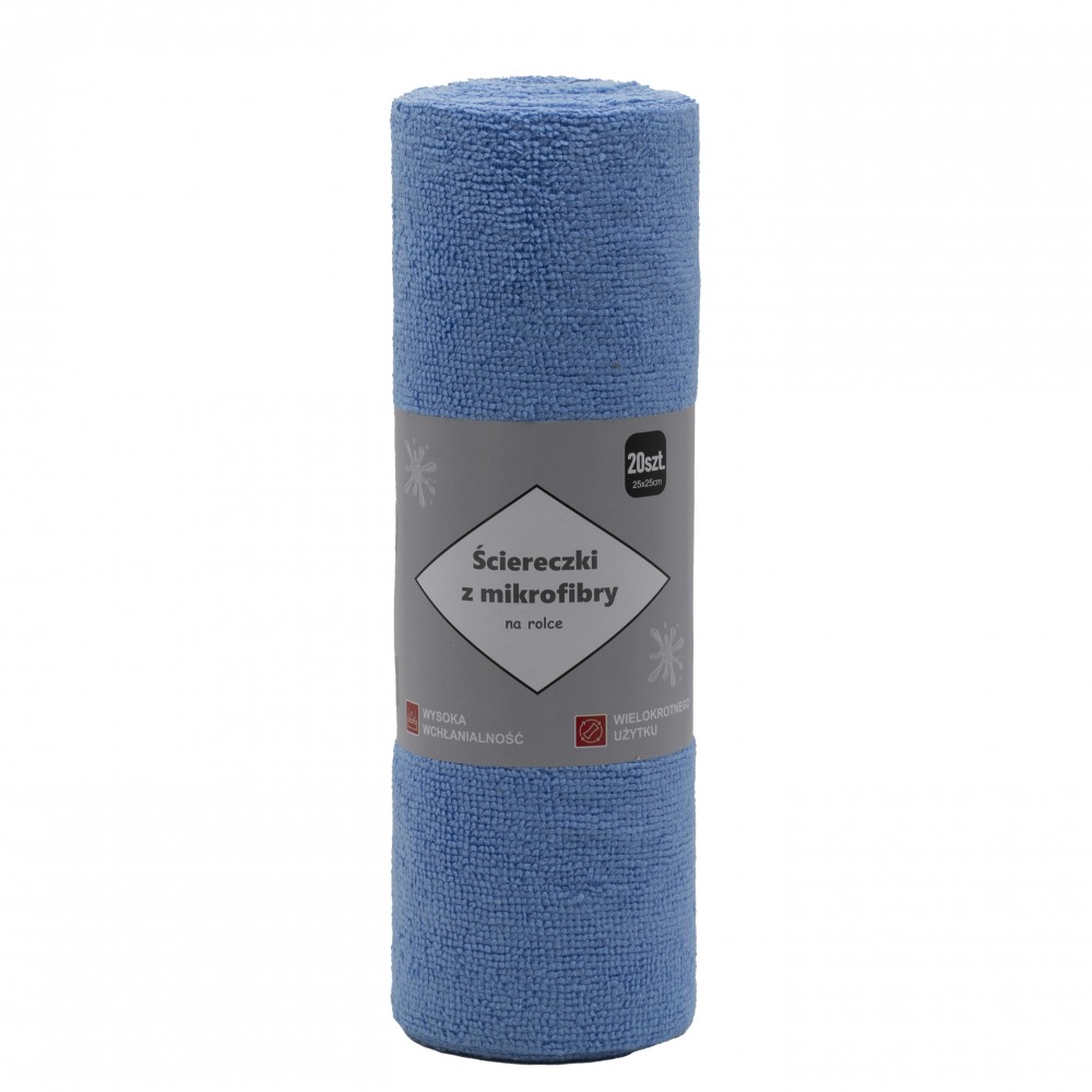 Ściereczki z  mikrofibry 20 sztuk na rolce, niebieskie, 1rolka