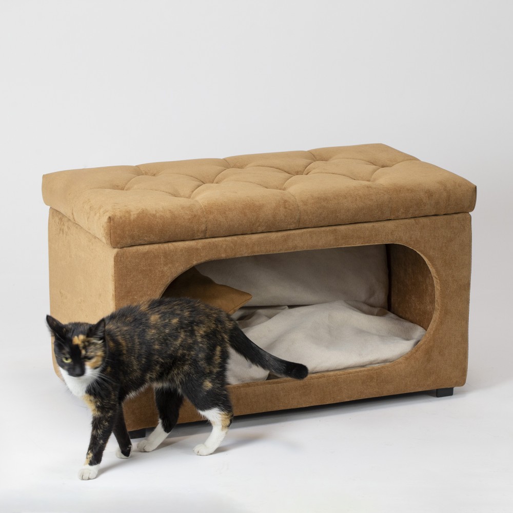 Hocker mit integriertem Hundebett und Kissen